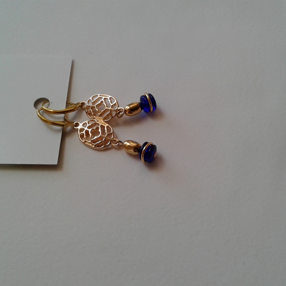 Cobalt Blue and Gold Filigree Earrings